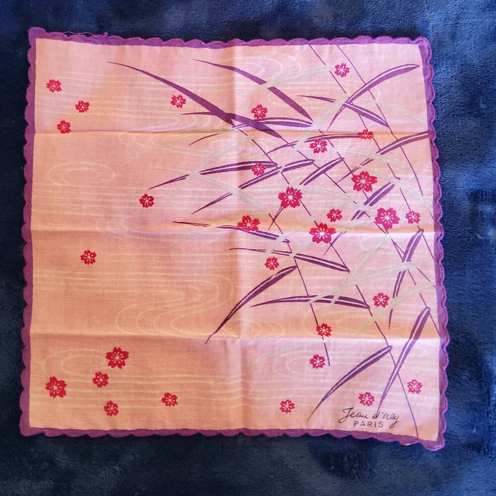 Vintage Jean d’Orly Paris Handkerchief Pink & Purple Floral Scalloped Hem